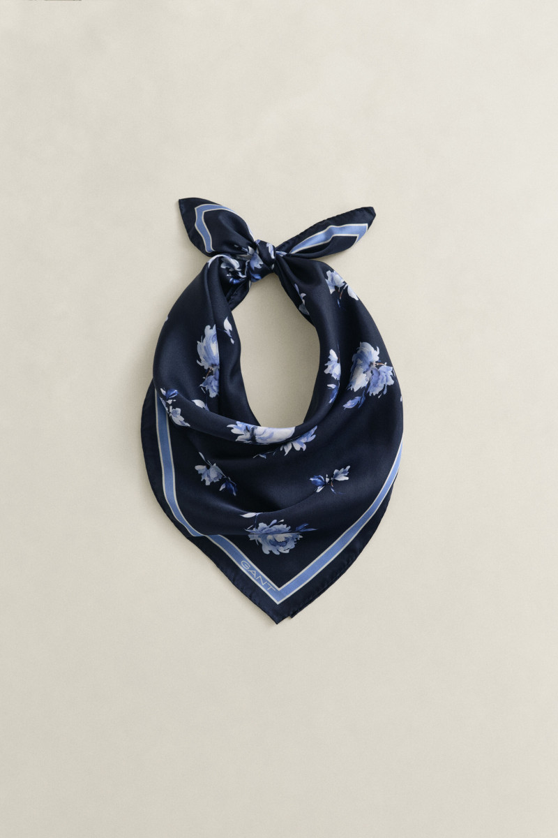 SÁL GANT FLORAL PRINT SILK SCARF EVENING BLUE