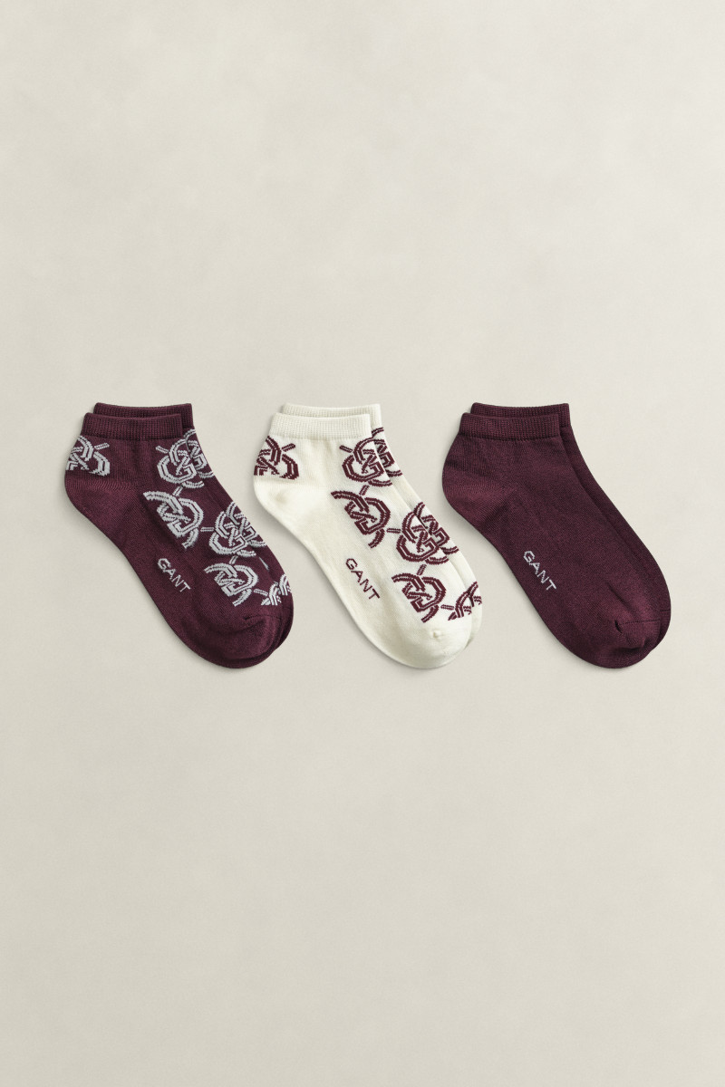 PONOŽKY GANT MONOGRAM ANKLE SOCKS 3-PACK DARKENED WINE