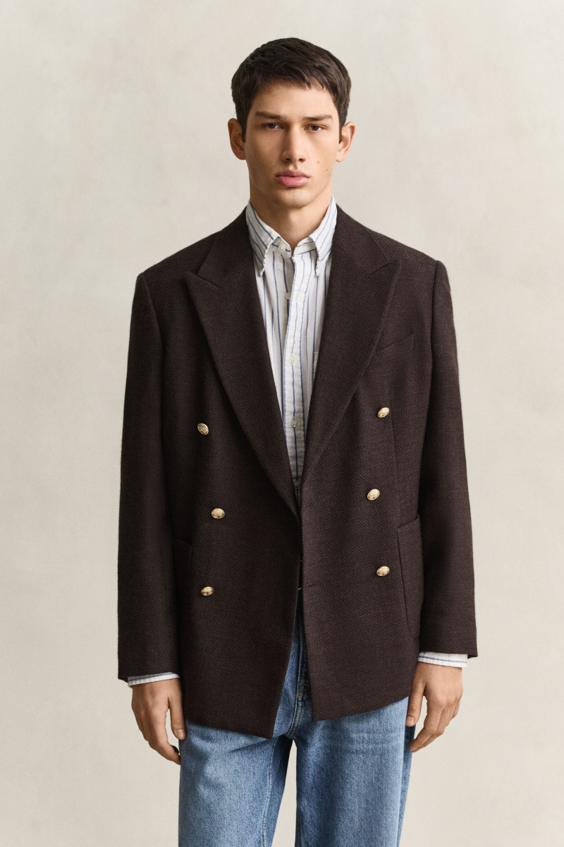SAKO GANT WOOL TEXTURED CLUB BLAZER BLACK BROWN