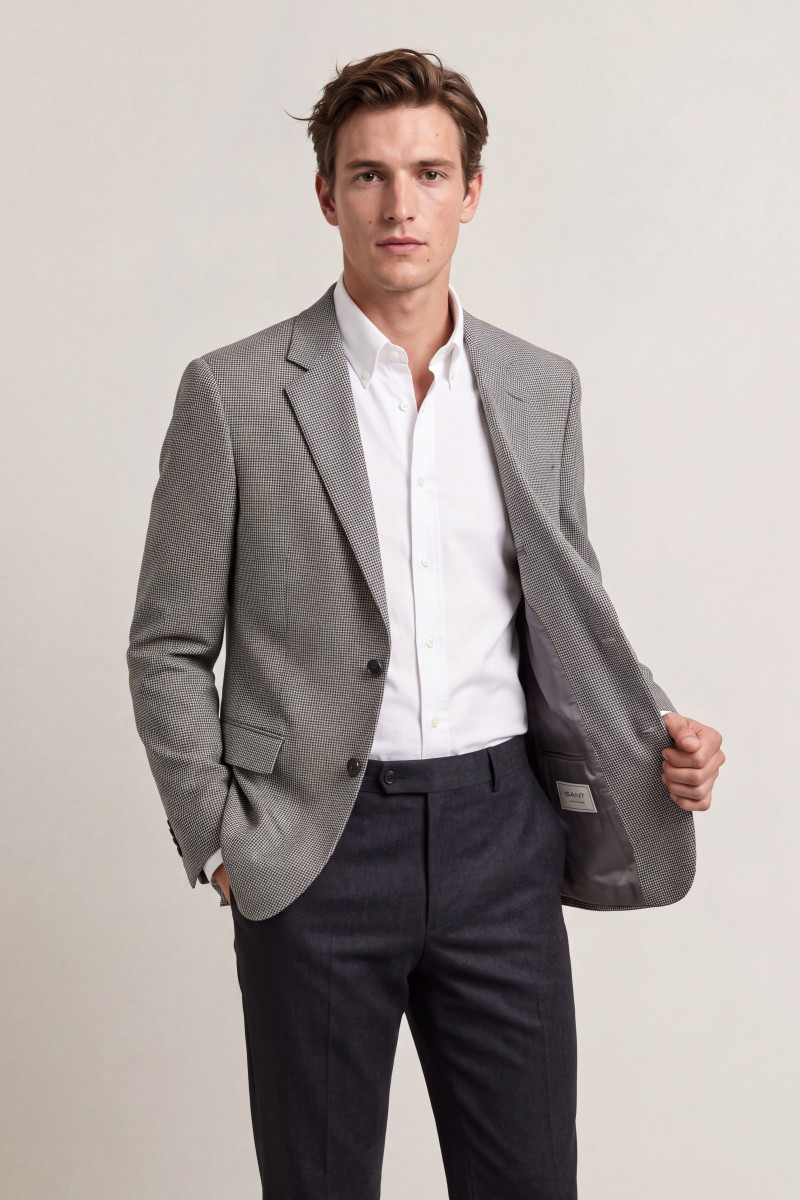 ZAKÓ GANT HOUNDSTOOTH JERSEY BLAZER CONCRETE GREY
