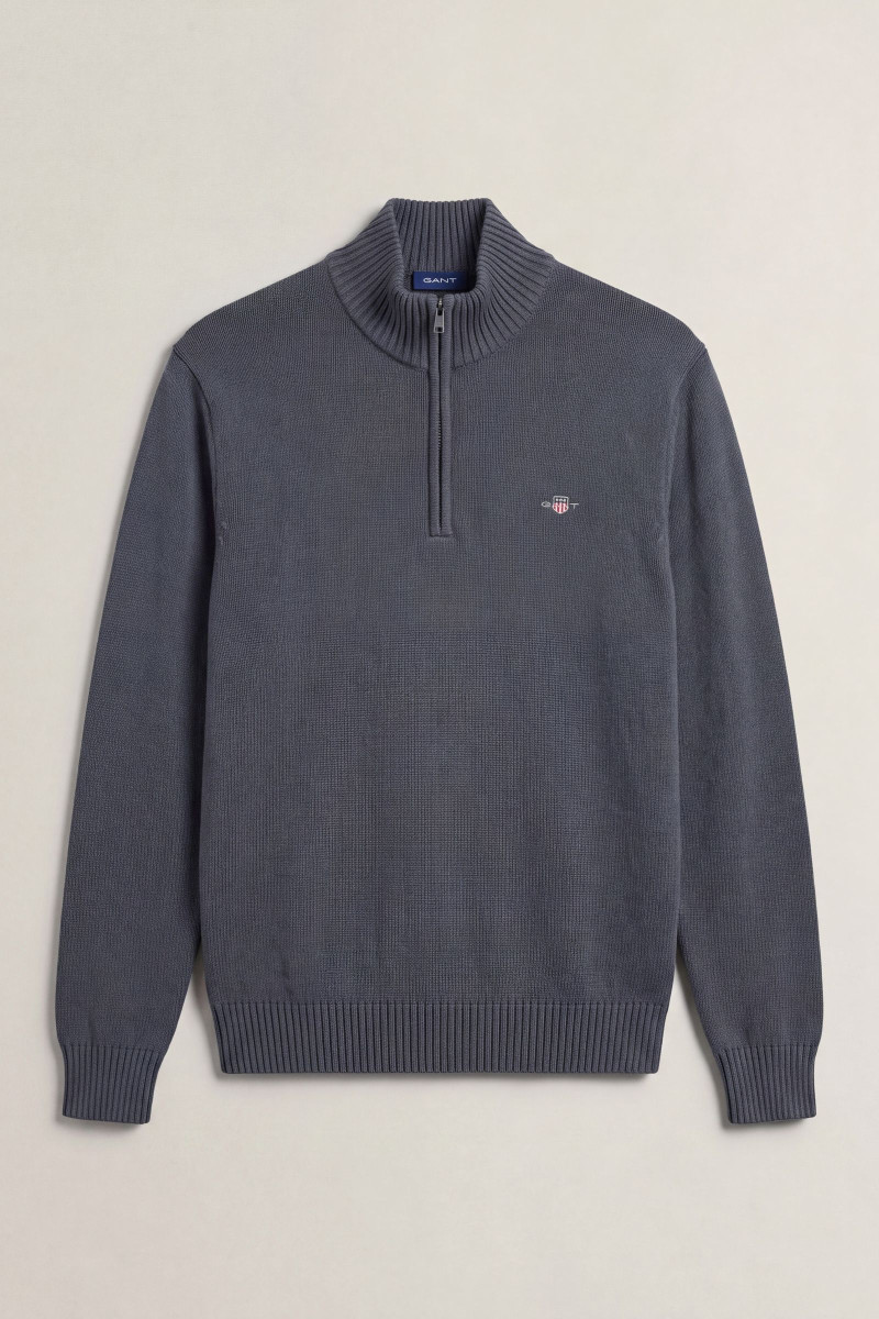 SVETER GANT CASUAL COTTON HALF ZIP MID GREY