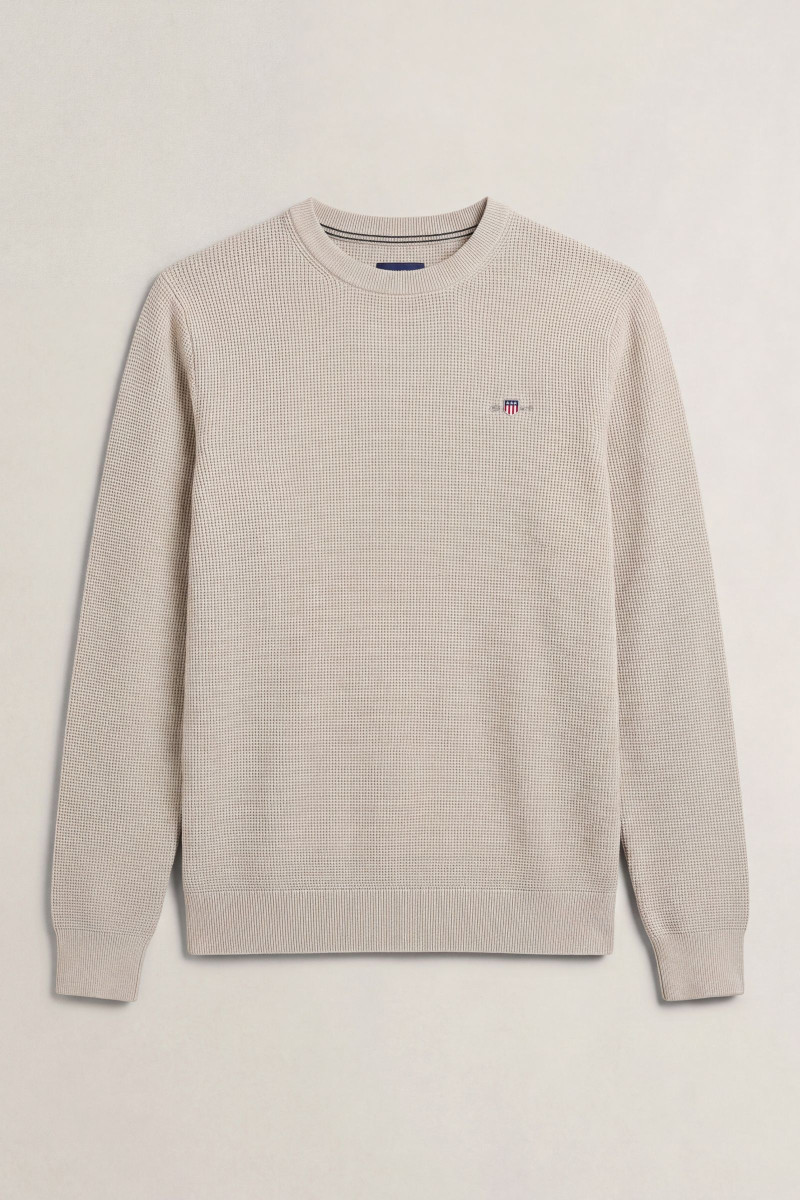 SVETER GANT MICRO TEXTURED COTTON C-NECK CLAY BEIGE