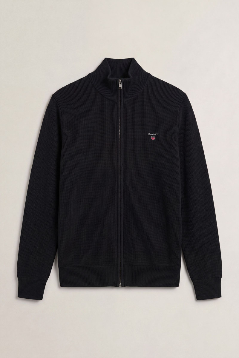 SVETER GANT MICRO TEXTURED COTTON ZIP CARDIGAN BLACK