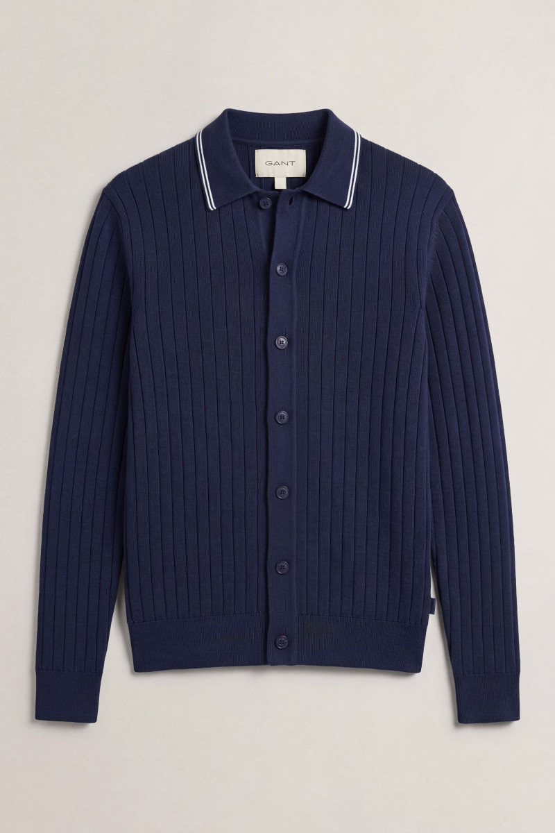 SVETER GANT COTTON RIB POLO CARDIGAN EVENING BLUE