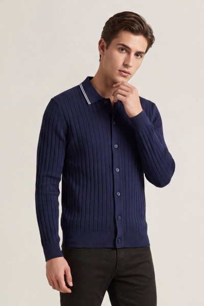 KARDIGÁN GANT COTTON RIB POLO CARDIGAN - Kép 1