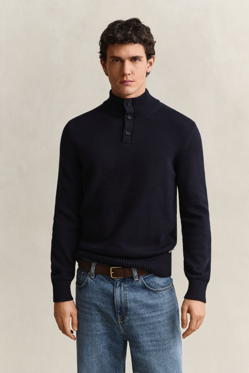 SVETER GANT SUPIMA COTTON HALF BUTTONED NECK EVENING BLUE