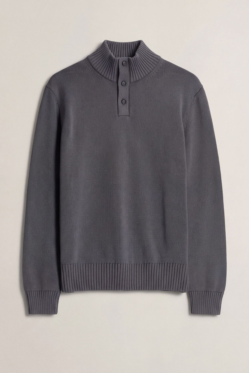 SVETER GANT SUPIMA COTTON HALF BUTTONED NECK MID GREY