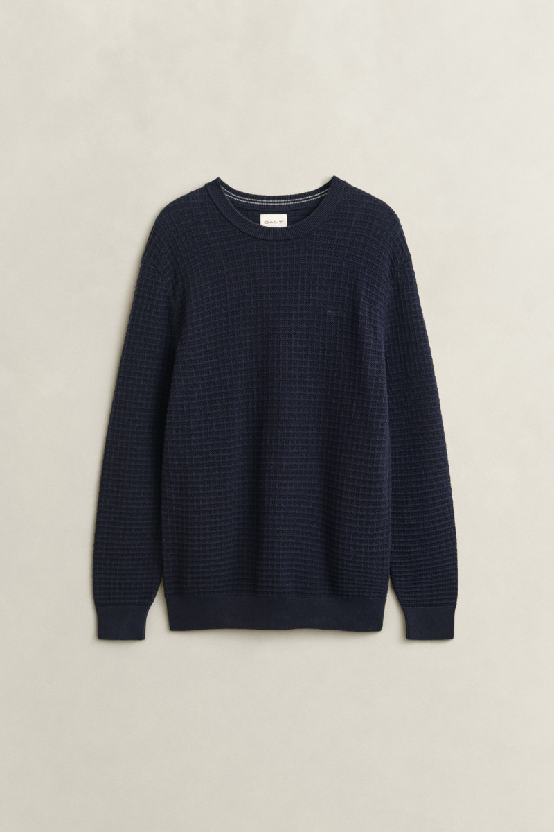 SVETER GANT COTTON TEXTURE C-NECK EVENING BLUE
