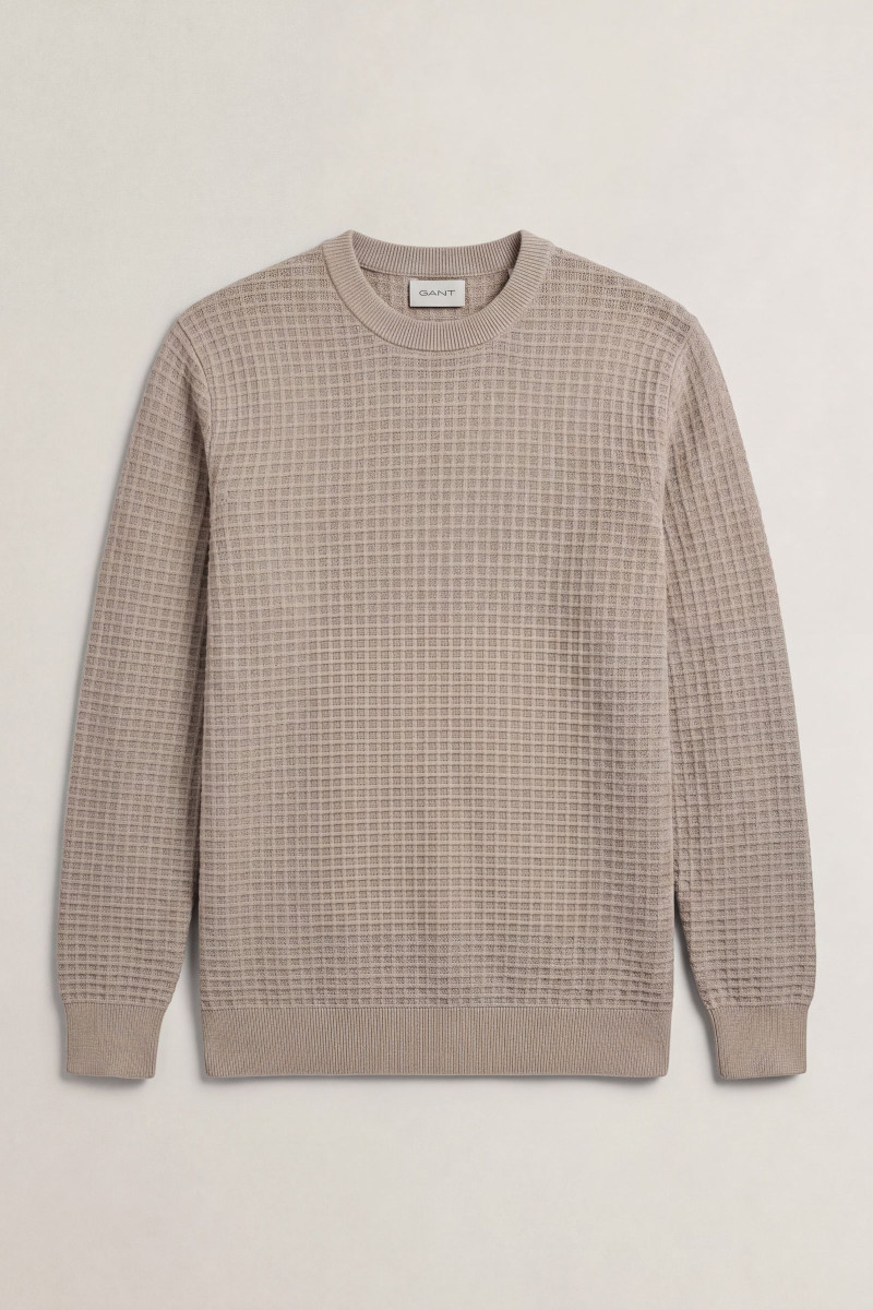 SVETER GANT COTTON TEXTURE C-NECK MIST TAUPE
