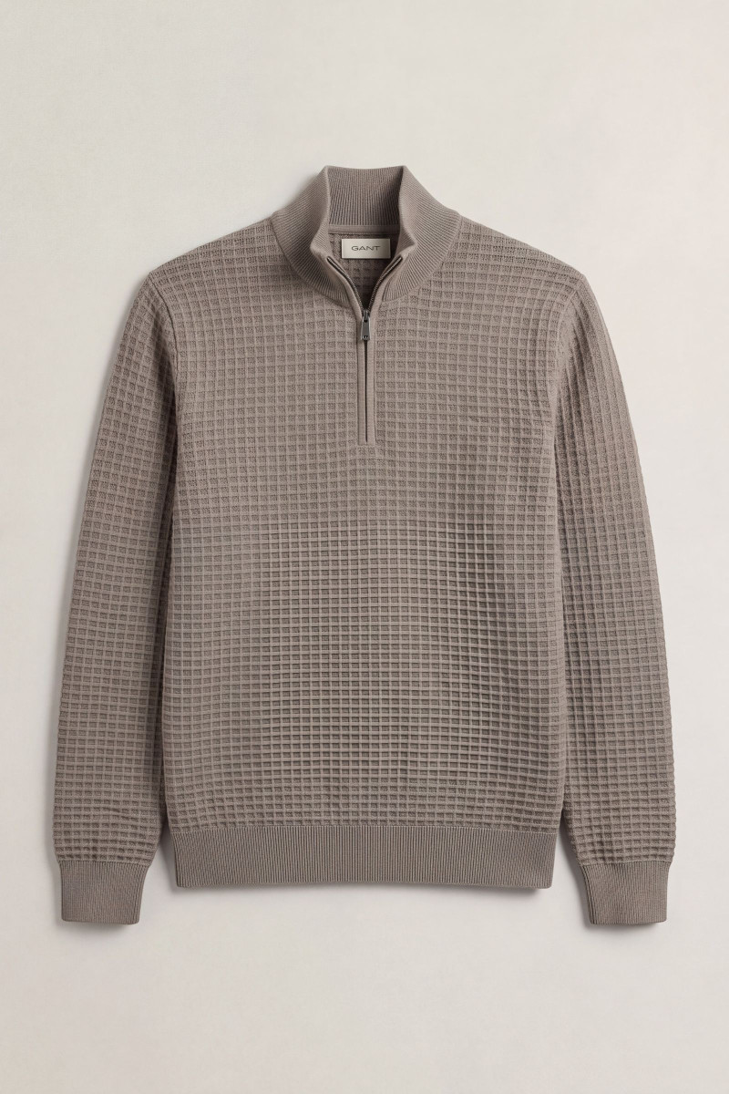 SVETER GANT COTTON TEXTURE HALF ZIP MIST TAUPE