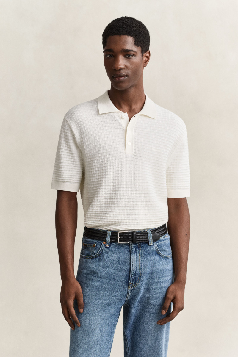 SVETER GANT COTTON TEXTURE POLO EGGSHELL