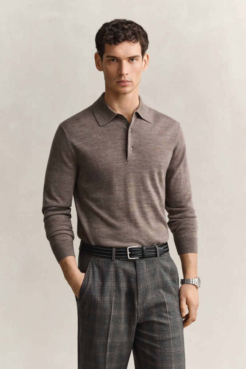SVETER GANT EXTRAFINE MERINO WOOL POLO DARK HAZELNUT MELANGE