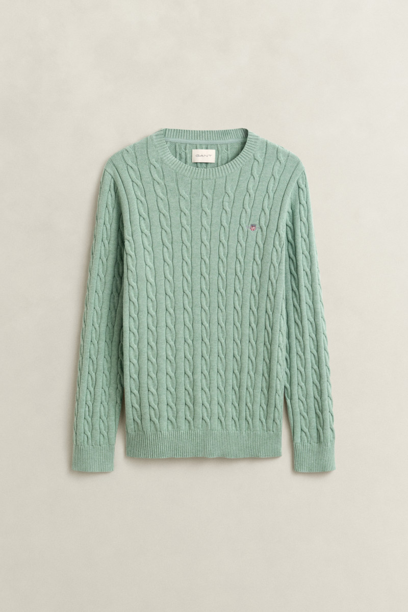 SVETER GANT COTTON CABLE C-NECK SOFT GREEN MELANGE
