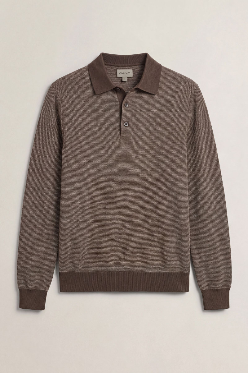 SVETER GANT COTTON WOOL 2-TONE TEXTURE POLO SHADOW BROWN