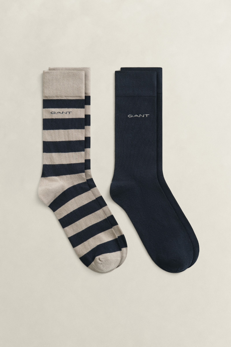 PONOŽKY GANT BARSTRIPE AND SOLID SOCKS 2-PACK MIST TAUPE