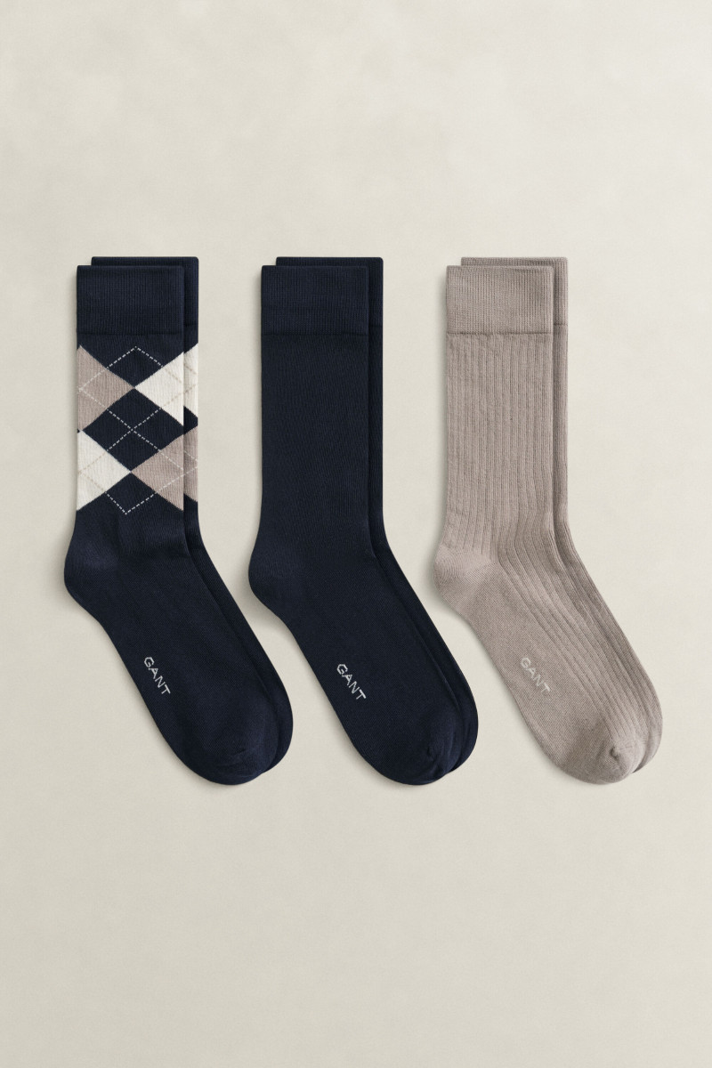 PONOŽKY GANT ARGYLE 3-PACK MARINE