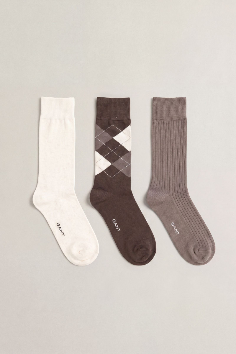 PONOŽKY GANT ARGYLE 3-PACK SHADOW BROWN