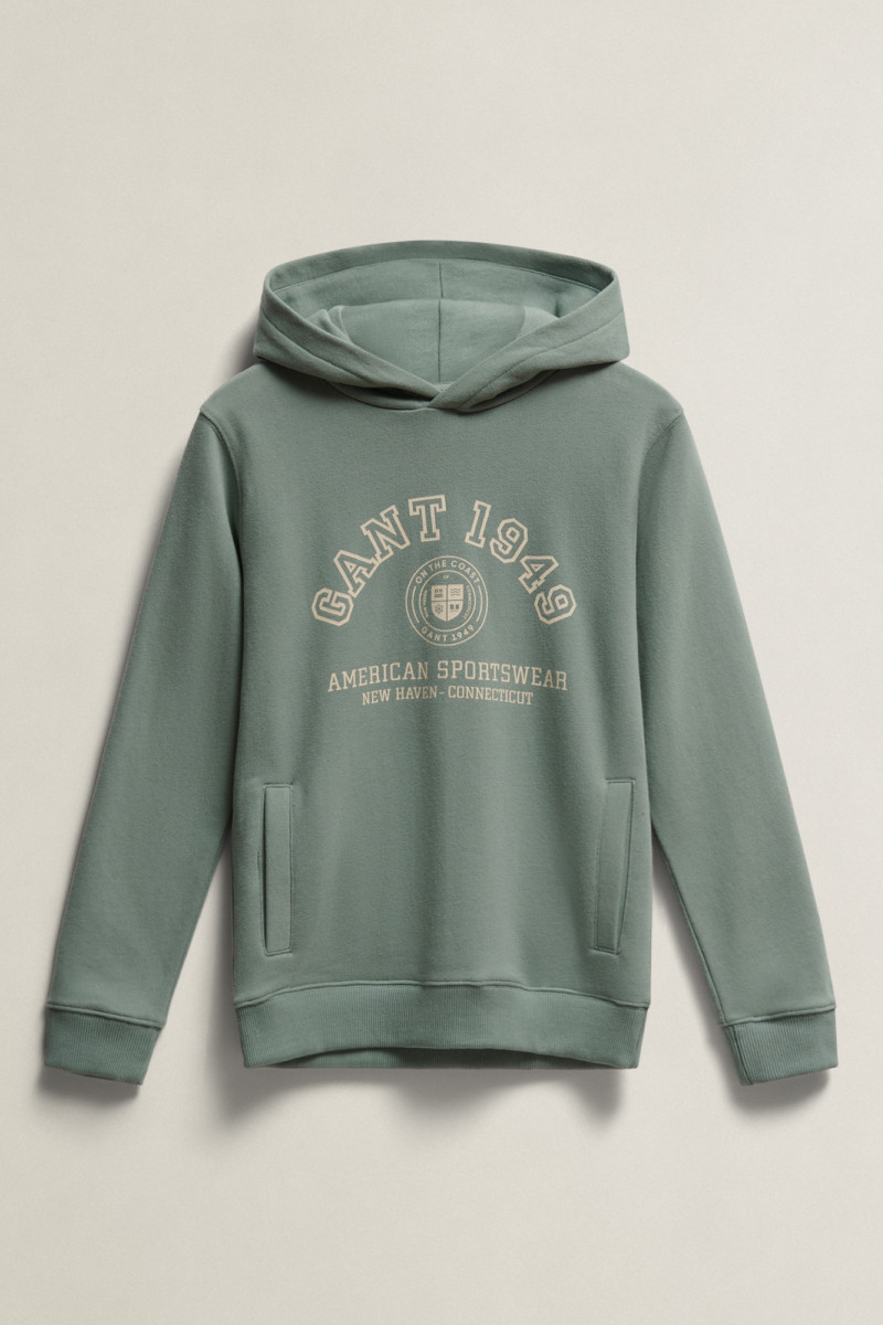 MIKINA GANT COLLEGIATE LOGO HOODIE CERAMIC GREY