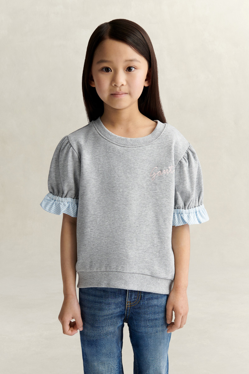 E-shop MIKINA GANT FRILL SS SWEAT TOP GREY MELANGE
