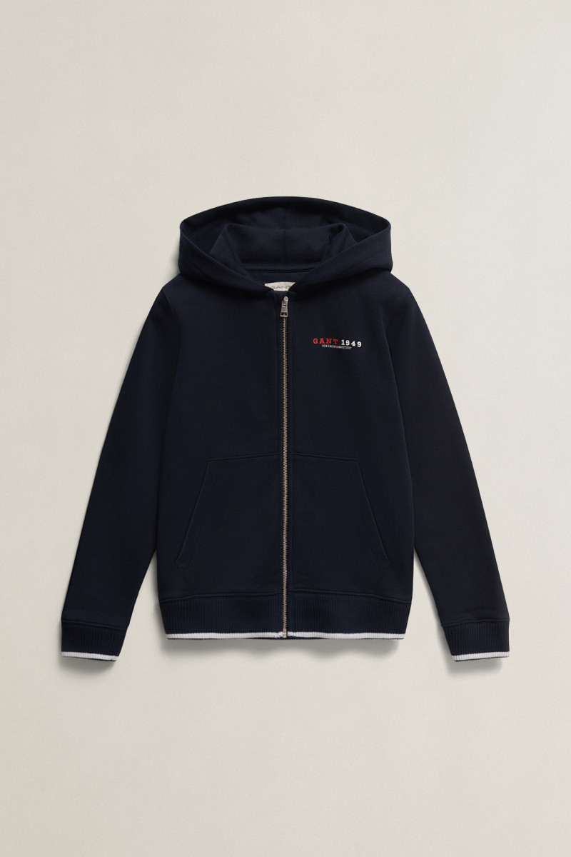 MIKINA GANT COLLEGIATE GRAPHIC FULL ZIP HOODIE EVENING BLUE