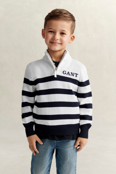 PULÓVER GANT KNITTED BRETON STRIPE ZIP FUNNEL - Kép 1