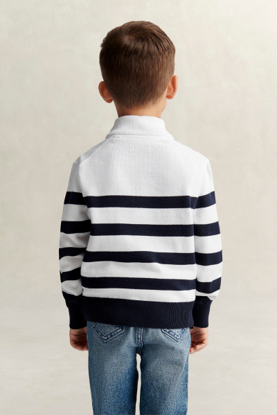 PULÓVER GANT KNITTED BRETON STRIPE ZIP FUNNEL - Kép 2