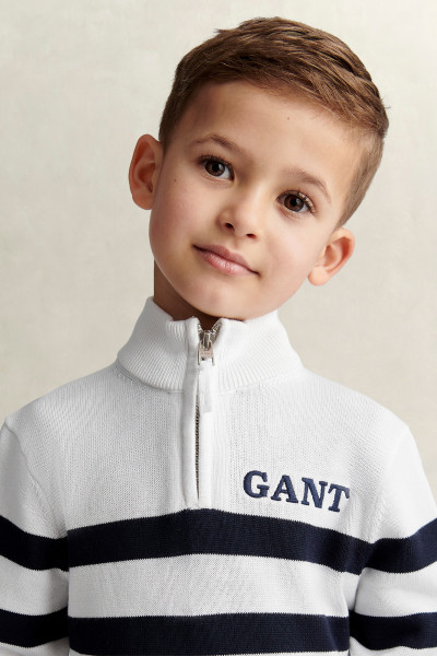 PULÓVER GANT KNITTED BRETON STRIPE ZIP FUNNEL - Kép 4
