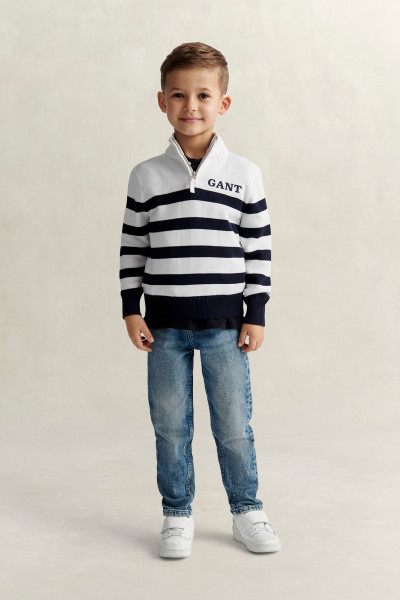 PULÓVER GANT KNITTED BRETON STRIPE ZIP FUNNEL - Kép 3