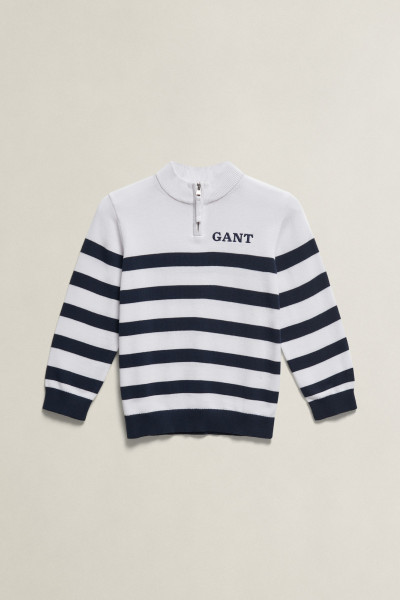 PULÓVER GANT KNITTED BRETON STRIPE ZIP FUNNEL - Kép 5