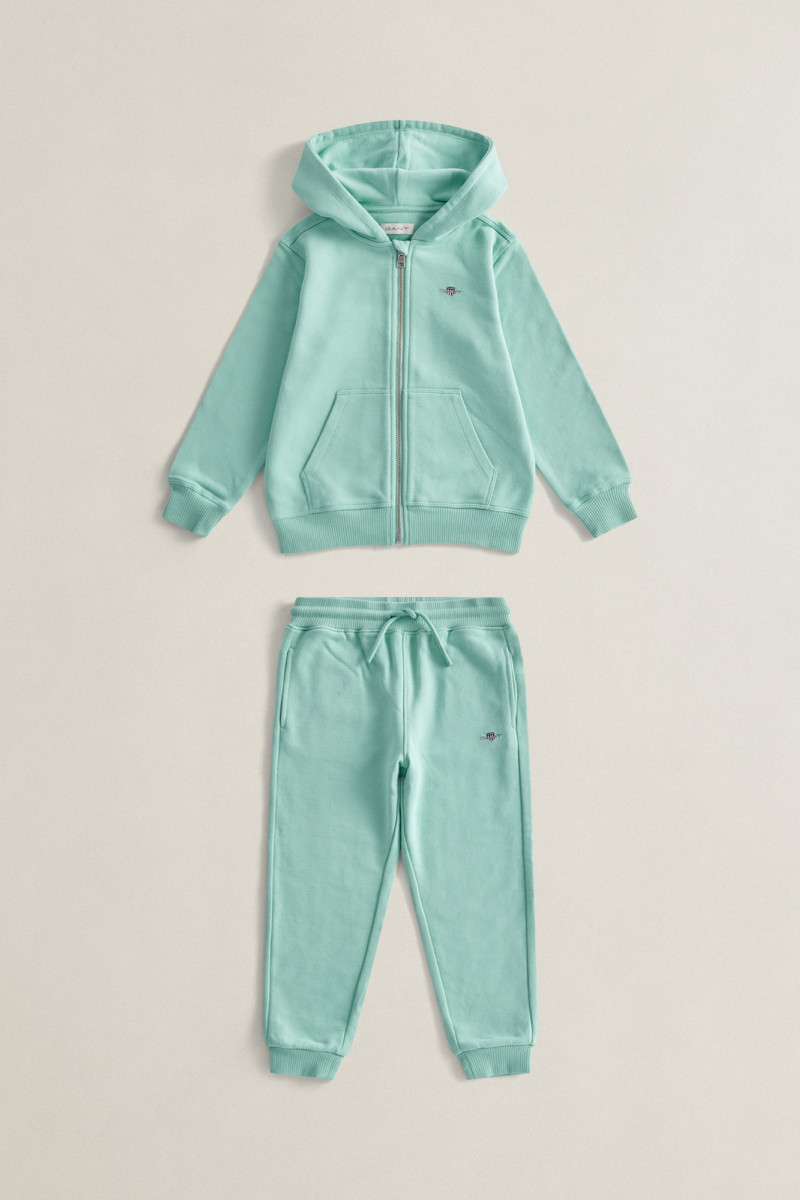 E-shop TEPLÁKOVÁ SOUPRAVA GANT SHIELD FULL ZIP HOODIE, SWEATPANT SET WASHED TURQUOISE