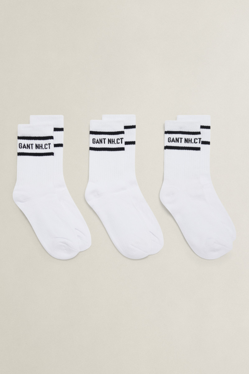 E-shop PONOŽKY GANT STRIPE 3 PACK SPORT SOCKS WHITE