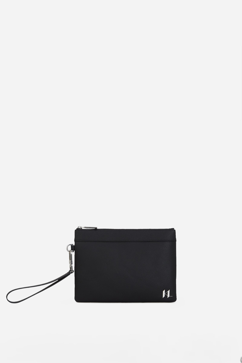 Púzdro Karl Lagerfeld K/Monogram Leather Pouch Black