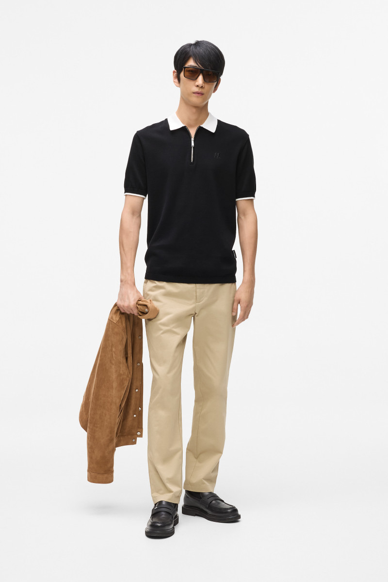 Sveter Karl Lagerfeld Contrast Collar Knitted Polo Black