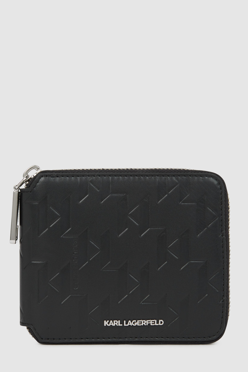 Pénztárca Karl Lagerfeld K/Loom Leather Zip Wallet Black