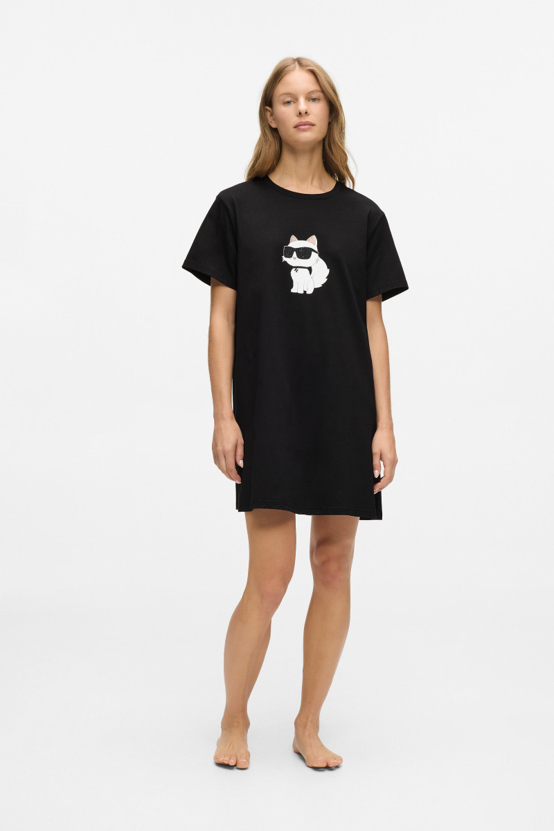 Pizsama Karl Lagerfeld Ikon Rhinestone Pj Dress Black