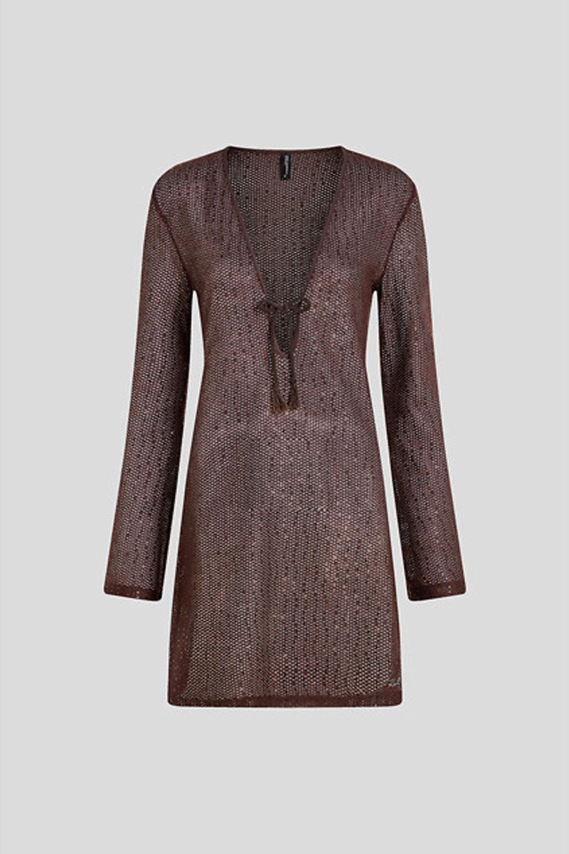 Plážové Oblečenie Karl Lagerfeld Crochet Ls Beach Dress Fudge