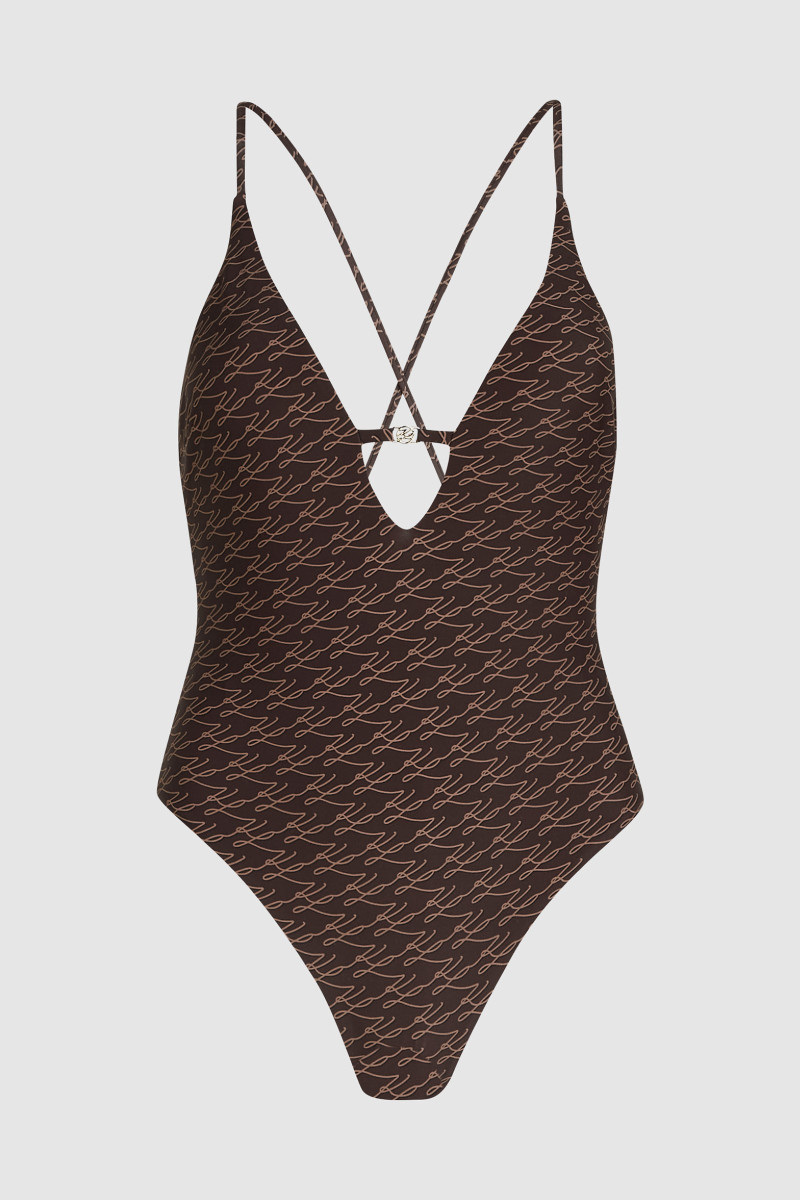 Plavky Karl Lagerfeld Autograph Cheeky Swimsuit Autograph-Fudge