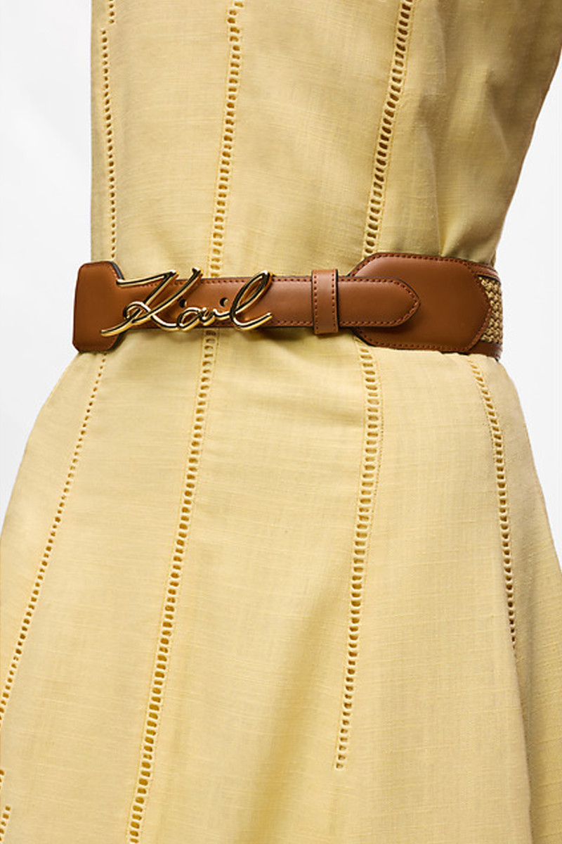 Opasok Karl Lagerfeld K/Signature Md Raffia Belt Natural-Sudan Brown