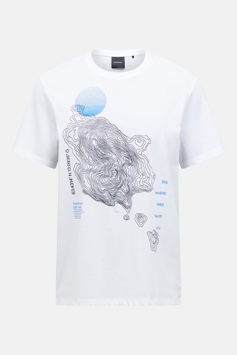 Tričko Peak Performance M Explore Graphic Tee White/Blue Shadow