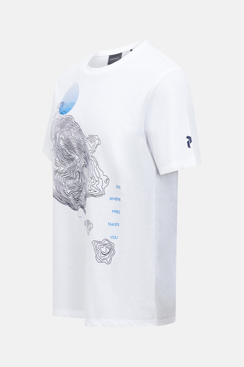 Tričko Peak Performance M Explore Graphic Tee White/Blue Shadow