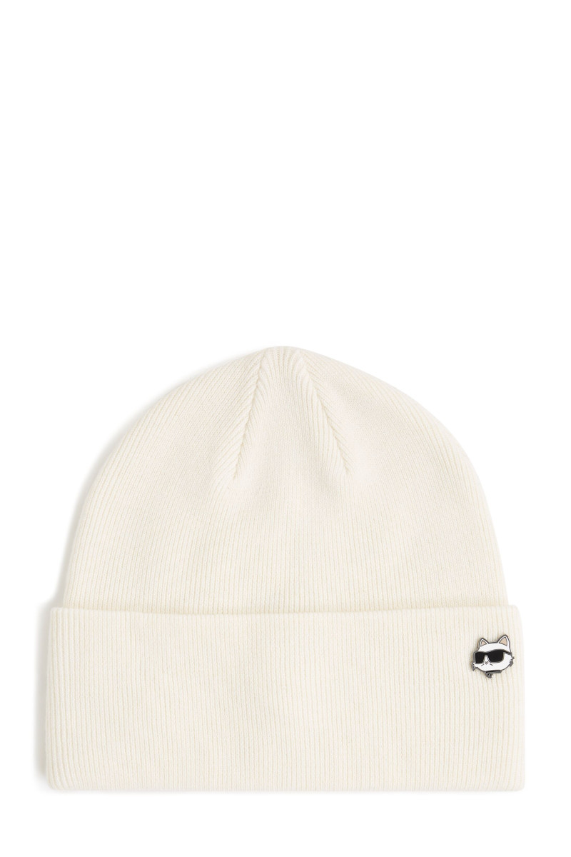 Sapka Karl Lagerfeld Ikon Choupette Pin Beanie Off White