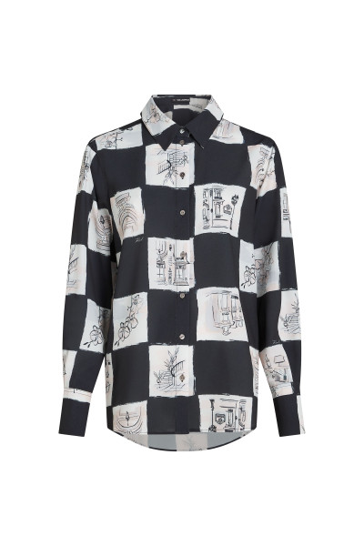 BLÚZ KARL LAGERFELD PRINTED FLUID BLOUSE - Kép 5