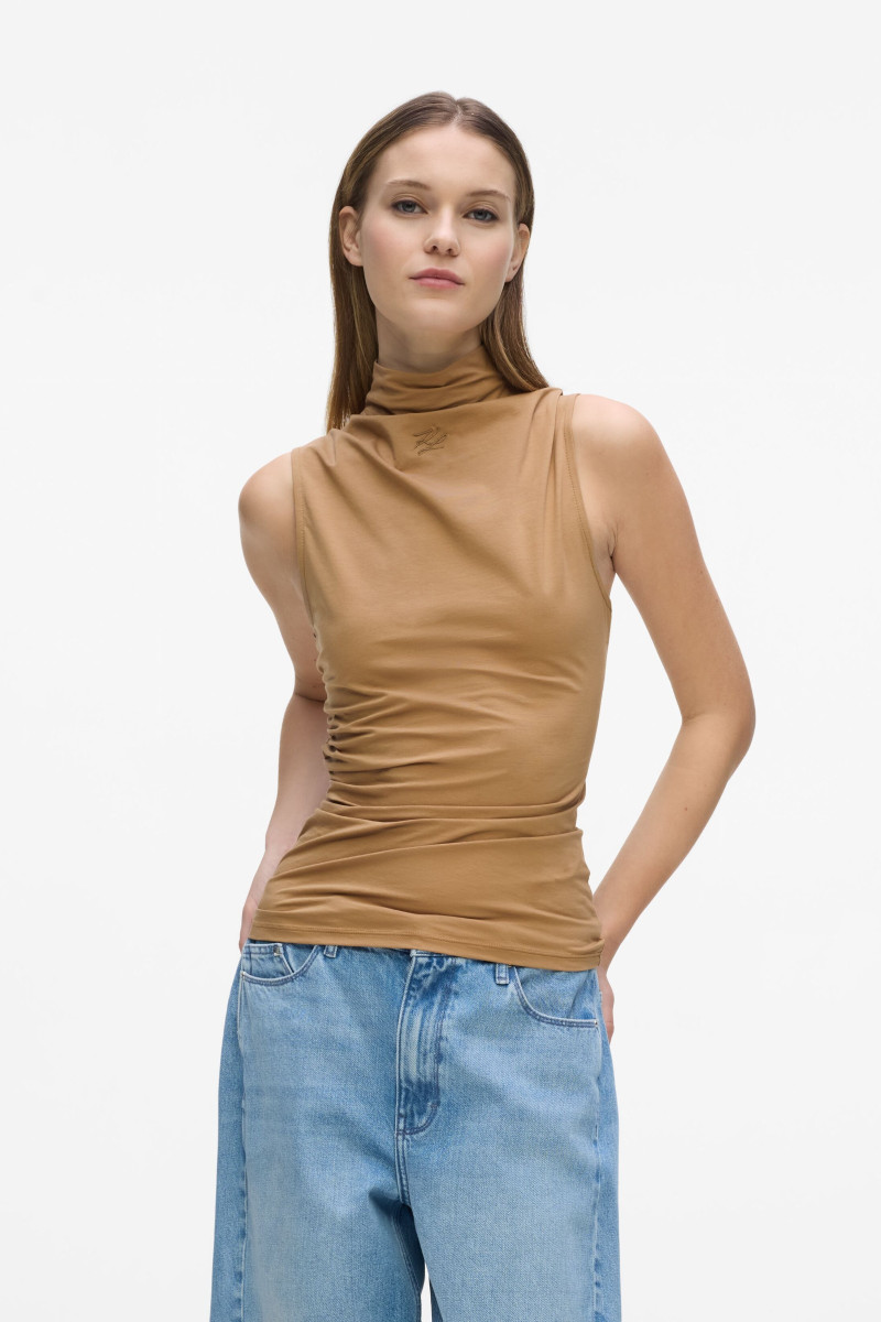 Top Karl Lagerfeld Mock Neck Tank Top Nougat