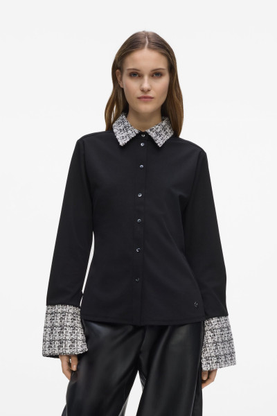 TRIČKO KARL LAGERFELD LONG SLEEVE FABRIC MIX POLO - Fotografia č. 1
