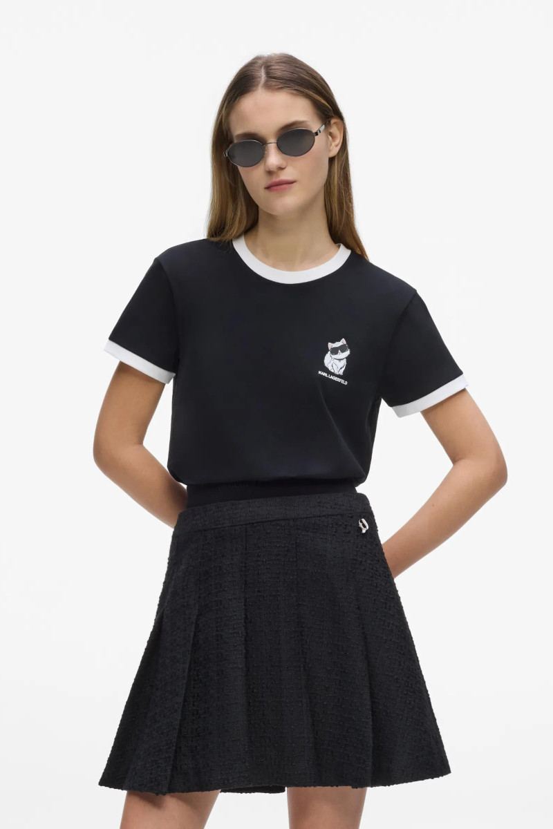 Póló Karl Lagerfeld Ikon Choupette Contrast Tshirt Black