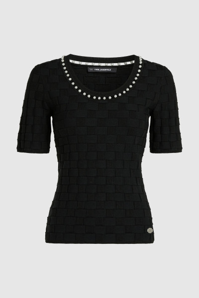 PULÓVER KARL LAGERFELD PEARL DETAIL KNIT TOP - Kép 5