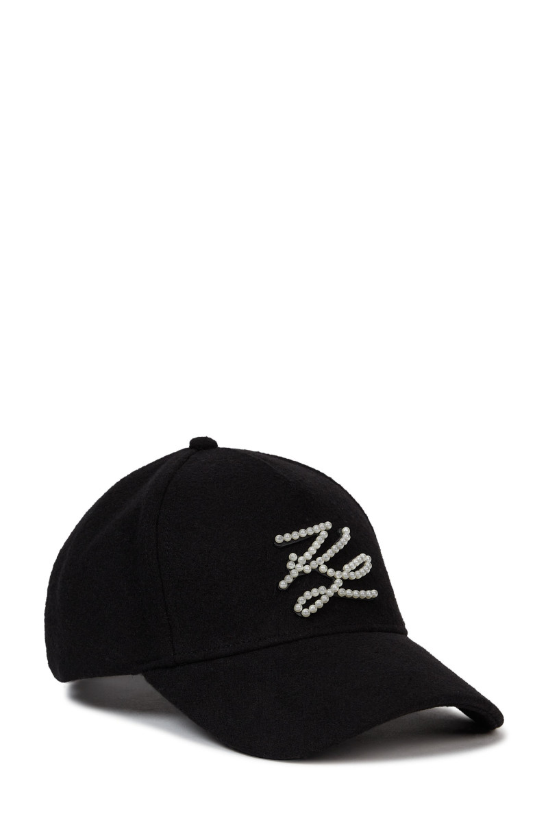 Sapka Karl Lagerfeld K/Autograph Wool Pearls Cap Black