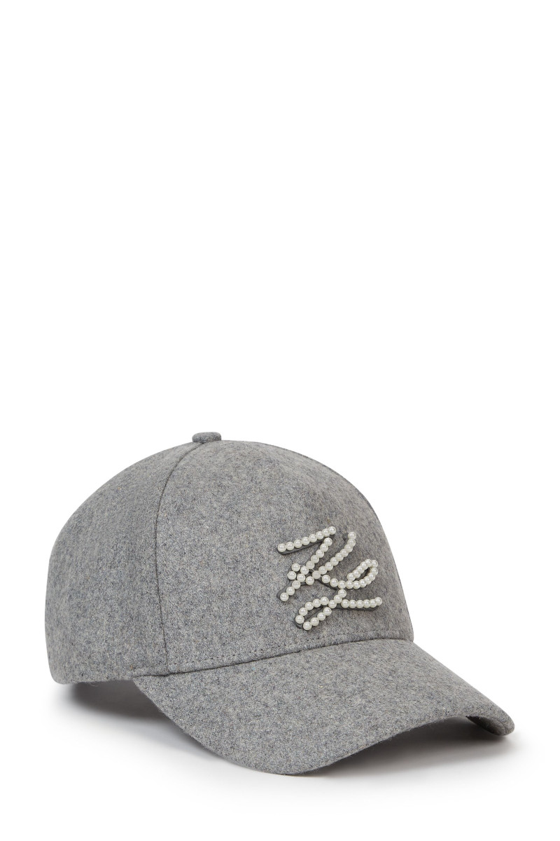 Sapka Karl Lagerfeld K/Autograph Wool Pearls Cap Light Grey Melange
