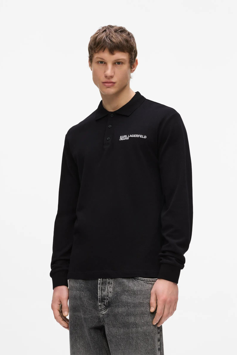 Póló Karl Lagerfeld Jeans Klj Reg Ls Pique Polo Black
