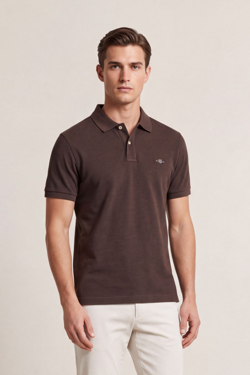 POLOKOŠEĽA GANT SLIM SHIELD SS PIQUE POLO BLACK BROWN MELANGE